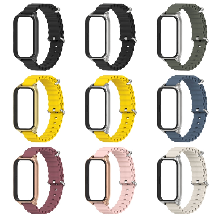 For Xiaomi Smart Band 9 Active / Redmi Band 3 Mijobs Metal Shell Marine Silicone Watch Band(khaki Grey Silver) - free shipping - PMc TechLife - Order now!