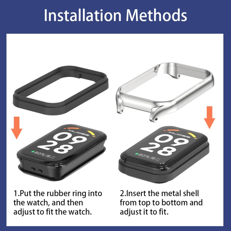 For Xiaomi Smart Band 9 Active / Redmi Band 3 Mijobs Metal Shell Marine Silicone Watch Band(khaki Grey Silver) - free shipping - PMc TechLife - Order now!