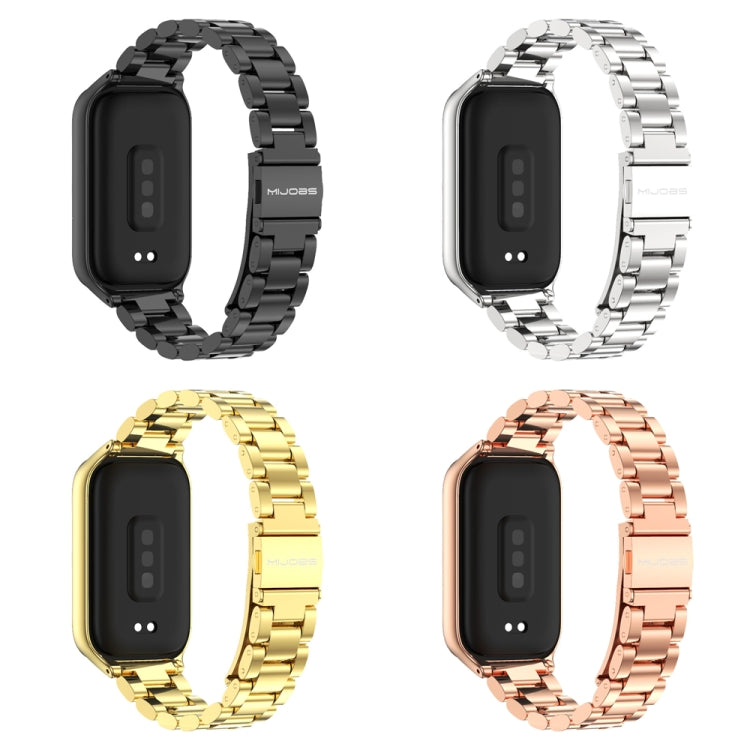 For Xiaomi Smart Band 9 Active / Redmi Band 3 Mijobs Metal Shell Three-Bead Stainless Steel Watch Band(Rose Gold) - free shipping - PMc TechLife - Order now!
