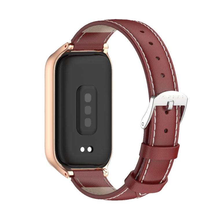 For Xiaomi Smart Band 9 Active / Redmi Band 3 Mijobs Metal Shell Genuine Leather Watch Band(Red Rose Gold) - free shipping - PMc TechLife - Order now!