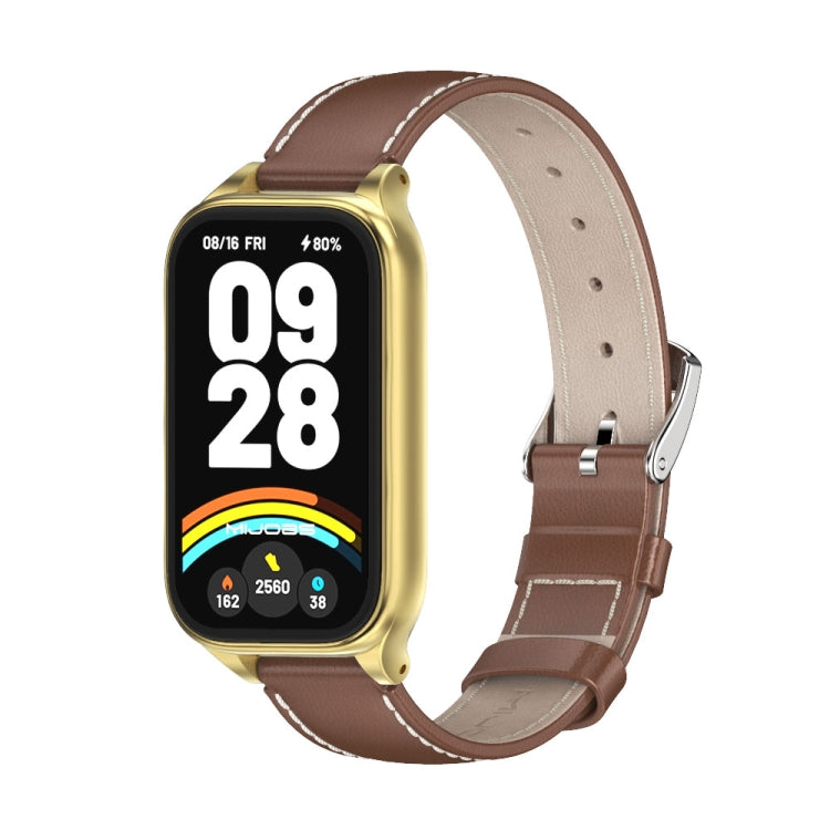 For Xiaomi Smart Band 9 Active / Redmi Band 3 Mijobs Metal Shell Genuine Leather Watch Band(Brown Gold) - free shipping - PMc TechLife - Order now!