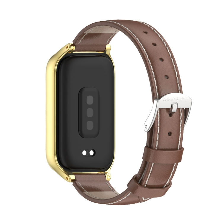 For Xiaomi Smart Band 9 Active / Redmi Band 3 Mijobs Metal Shell Genuine Leather Watch Band(Brown Gold) - free shipping - PMc TechLife - Order now!