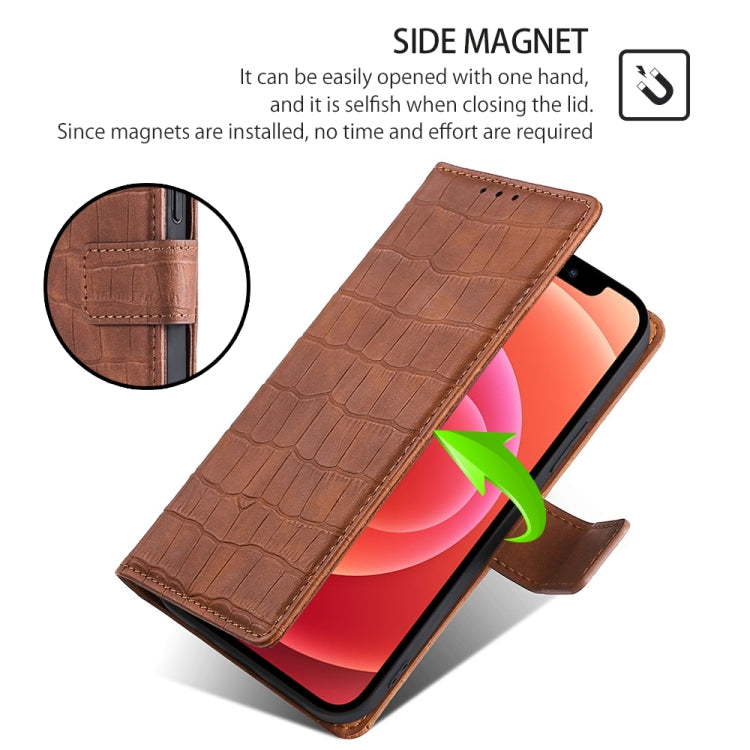 For Samsung Galaxy S25 5G Skin Feel Crocodile Magnetic Clasp Leather Phone Case(Brown) - free shipping - PMC Jewellery - Order now!