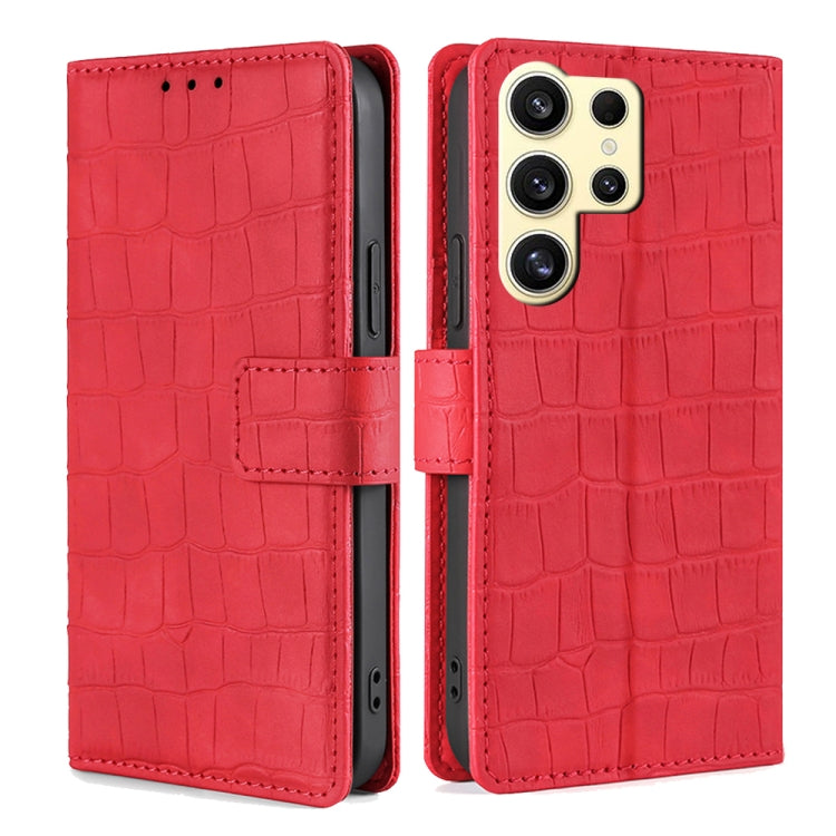 For Samsung Galaxy S25 Ultra 5G Skin Feel Crocodile Magnetic Clasp Leather Phone Case(Red) - Galaxy S25 Ultra 5G Cases by PMC Jewellery | Online Shopping South Africa | PMC Jewellery | Buy Now Pay Later Mobicred