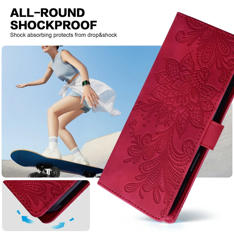 For Samsung Galaxy S25 Ultra 5G Lace Floral Embossed Magnetic Buckle PU Phone Case With Wrist Strap(Red) - Galaxy S25 Ultra 5G Cases by PMC Jewellery | Online Shopping South Africa | PMC Jewellery | Buy Now Pay Later Mobicred