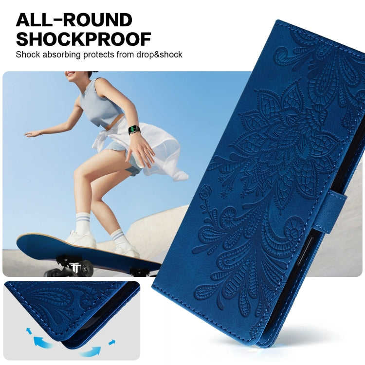 For Samsung Galaxy S25 Ultra 5G Lace Floral Embossed Magnetic Buckle PU Phone Case With Wrist Strap(Blue) - Galaxy S25 Ultra 5G Cases by PMC Jewellery | Online Shopping South Africa | PMC Jewellery | Buy Now Pay Later Mobicred