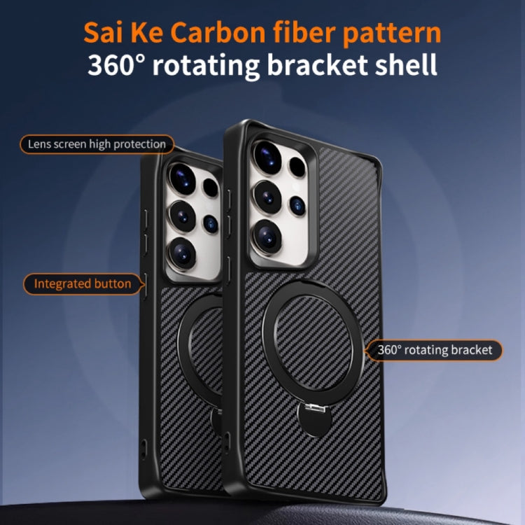 For Samsung Galaxy S25 Ultra 5G Carbon Fiber Texture 360 MagSafe Holder Phone Case(Black) - Galaxy S25 Ultra 5G Cases by PMC Jewellery | Online Shopping South Africa | PMC Jewellery | Buy Now Pay Later Mobicred