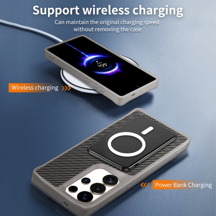 For Samsung Galaxy S25 Ultra 5G Carbon Fiber Texture 360 MagSafe Holder Phone Case(Titanium Gray) - Galaxy S25 Ultra 5G Cases by PMC TechLife | Online Shopping South Africa | PMC TechLife | Buy Now Pay Later Mobicred