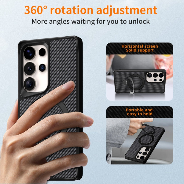For Samsung Galaxy S25 Ultra 5G Carbon Fiber Texture 360 MagSafe Holder Phone Case(Black) - Galaxy S25 Ultra 5G Cases by PMC Jewellery | Online Shopping South Africa | PMC Jewellery | Buy Now Pay Later Mobicred