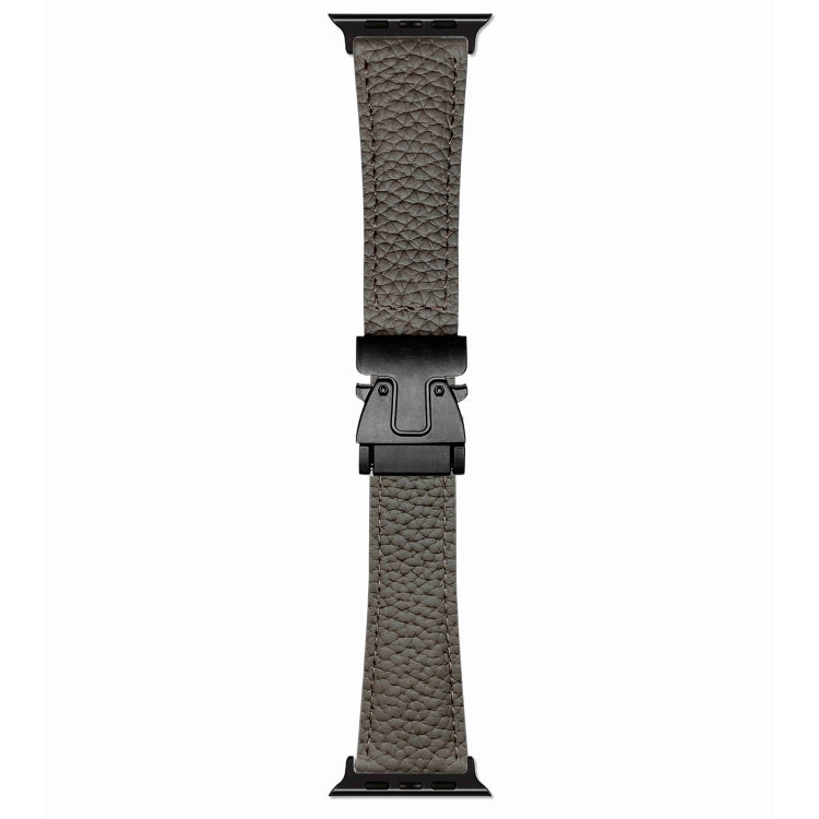 For Apple Watch 46mm / 49mm / 45mm / 44mm Magnetic Parachute Buckle Litchi Genuine Leather Watch Band(Grey) - Watch Bands by PMc TechLife | Online Shopping South Africa | PMc TechLife | Buy Now Pay Later Mobicred
