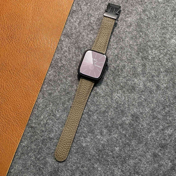 For Apple Watch 46mm / 49mm / 45mm / 44mm Magnetic Parachute Buckle Litchi Genuine Leather Watch Band(Grey) - Watch Bands by PMc TechLife | Online Shopping South Africa | PMc TechLife | Buy Now Pay Later Mobicred