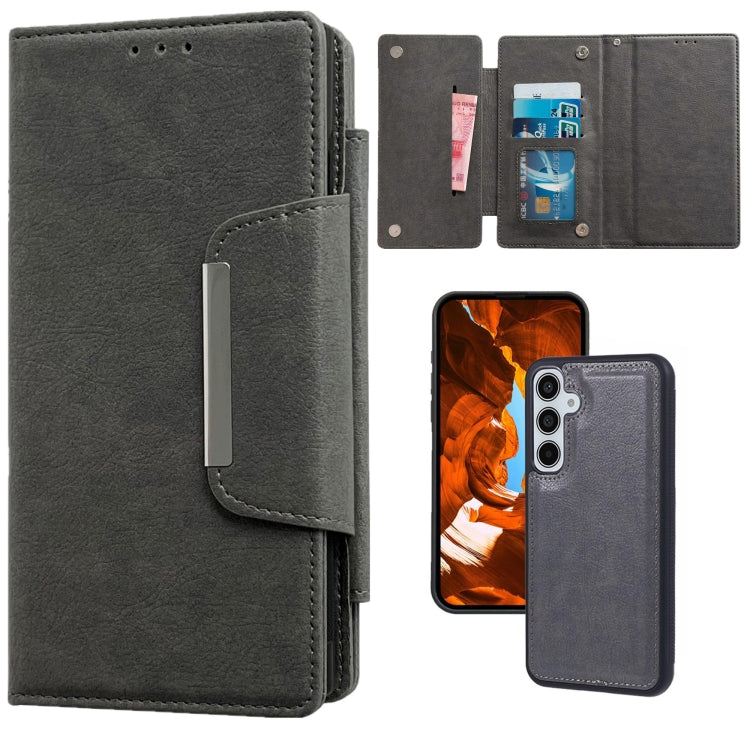 For Samsung Galaxy S25 5G Multifunctional 7-Card Wallet Leather Phone Case(Grey) - Galaxy S25 5G Cases by PMC Jewellery | Online Shopping South Africa | PMC Jewellery | Buy Now Pay Later Mobicred
