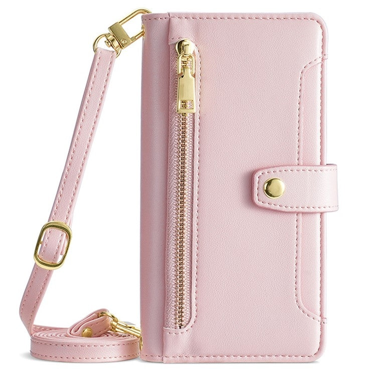 For Samsung Galaxy S25 5G Sheep Texture Cross-body Zipper Wallet Leather Phone Case(Pink) - Galaxy S25 5G Cases by PMC TechLife | Online Shopping South Africa | PMC TechLife | Buy Now Pay Later Mobicred