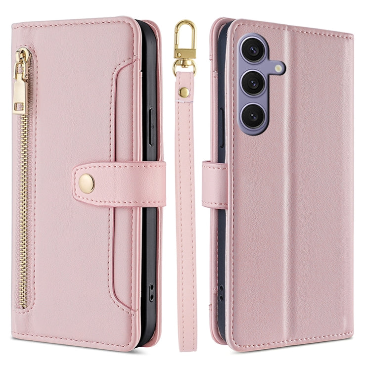 For Samsung Galaxy S25+ 5G Sheep Texture Cross-body Zipper Wallet Leather Phone Case(Pink) - Galaxy S25+ 5G Cases by PMC TechLife | Online Shopping South Africa | PMC TechLife | Buy Now Pay Later Mobicred