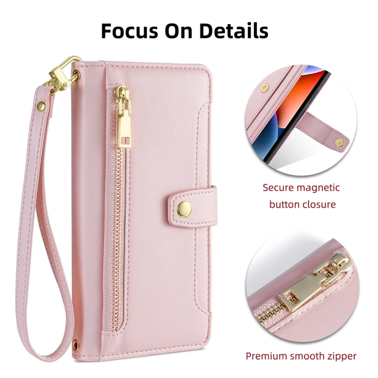 For Samsung Galaxy S25+ 5G Sheep Texture Cross-body Zipper Wallet Leather Phone Case(Pink) - Galaxy S25+ 5G Cases by PMC TechLife | Online Shopping South Africa | PMC TechLife | Buy Now Pay Later Mobicred