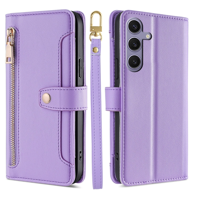 For Samsung Galaxy S25+ 5G Sheep Texture Cross-body Zipper Wallet Leather Phone Case(Purple) - Galaxy S25+ 5G Cases by PMC TechLife | Online Shopping South Africa | PMC TechLife | Buy Now Pay Later Mobicred
