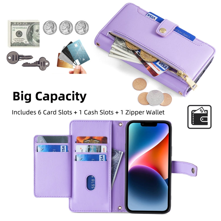 For Samsung Galaxy S25+ 5G Sheep Texture Cross-body Zipper Wallet Leather Phone Case(Purple) - Galaxy S25+ 5G Cases by PMC TechLife | Online Shopping South Africa | PMC TechLife | Buy Now Pay Later Mobicred