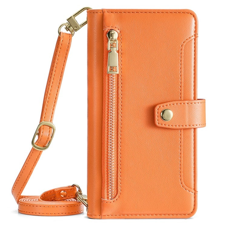 For Samsung Galaxy S25 Ultra 5G Sheep Texture Cross-body Zipper Wallet Leather Phone Case(Orange) - Galaxy S25 Ultra 5G Cases by PMC TechLife | Online Shopping South Africa | PMC TechLife | Buy Now Pay Later Mobicred
