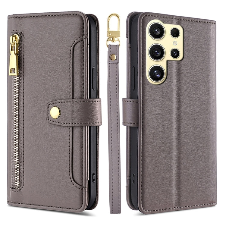 For Samsung Galaxy S25 Ultra 5G Sheep Texture Cross-body Zipper Wallet Leather Phone Case(Grey) - Galaxy S25 Ultra 5G Cases by PMC TechLife | Online Shopping South Africa | PMC TechLife | Buy Now Pay Later Mobicred