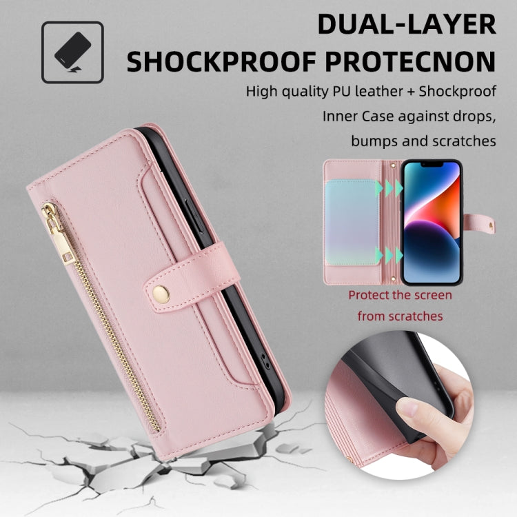 For Samsung Galaxy S25 Ultra 5G Sheep Texture Cross-body Zipper Wallet Leather Phone Case(Pink) - Galaxy S25 Ultra 5G Cases by PMC TechLife | Online Shopping South Africa | PMC TechLife | Buy Now Pay Later Mobicred