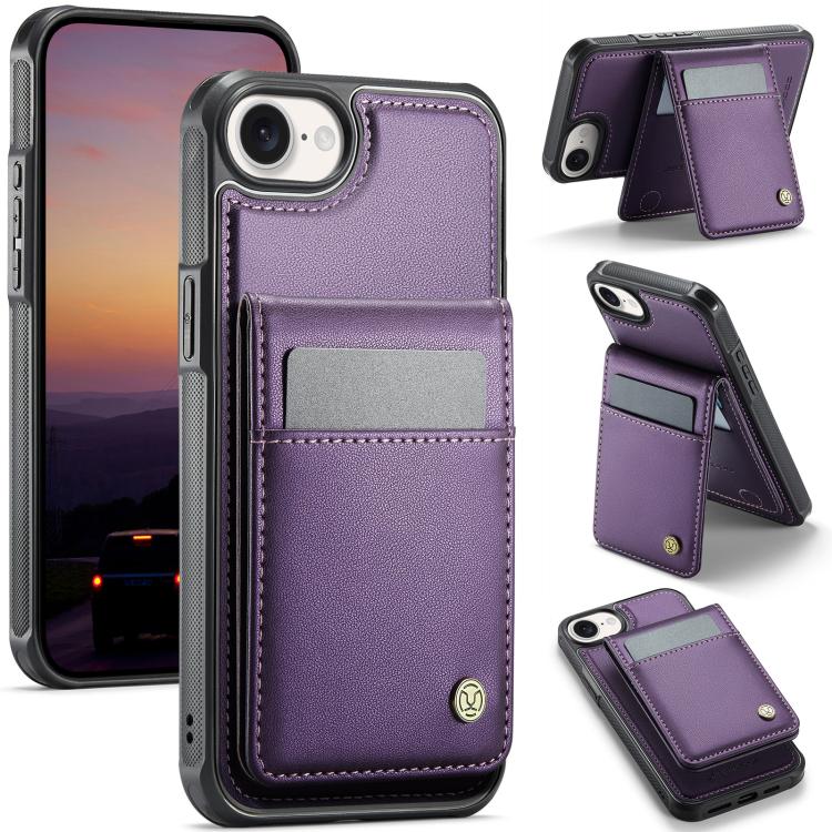 For iPhone 16e JEEHOOD J06 British Style RFID MagSafe Card Bag PU Phone Case(Purple) - free shipping - PMc TechLife - Order now!