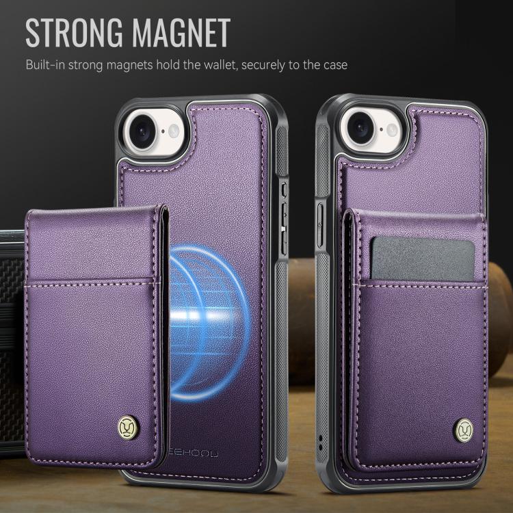 For iPhone 16e JEEHOOD J06 British Style RFID MagSafe Card Bag PU Phone Case(Purple) - free shipping - PMc TechLife - Order now!