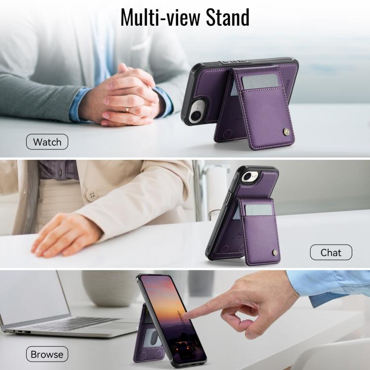 For iPhone 16e JEEHOOD J06 British Style RFID MagSafe Card Bag PU Phone Case(Purple) - free shipping - PMc TechLife - Order now!
