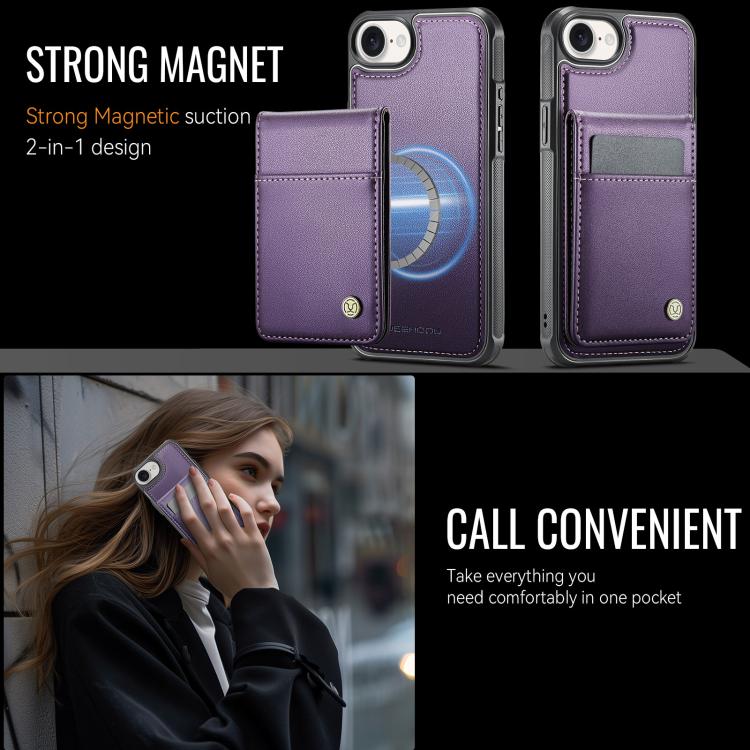 For iPhone 16e JEEHOOD J06 British Style RFID MagSafe Card Bag PU Phone Case(Purple) - free shipping - PMc TechLife - Order now!