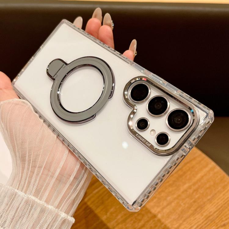 For Samsung Galaxy S25 Ultra 5G Transparent MagSafe Holder Phone Case with Lens Film(Grey) - Galaxy S25 Ultra 5G Cases by PMC Jewellery | Online Shopping South Africa | PMC Jewellery | Buy Now Pay Later Mobicred