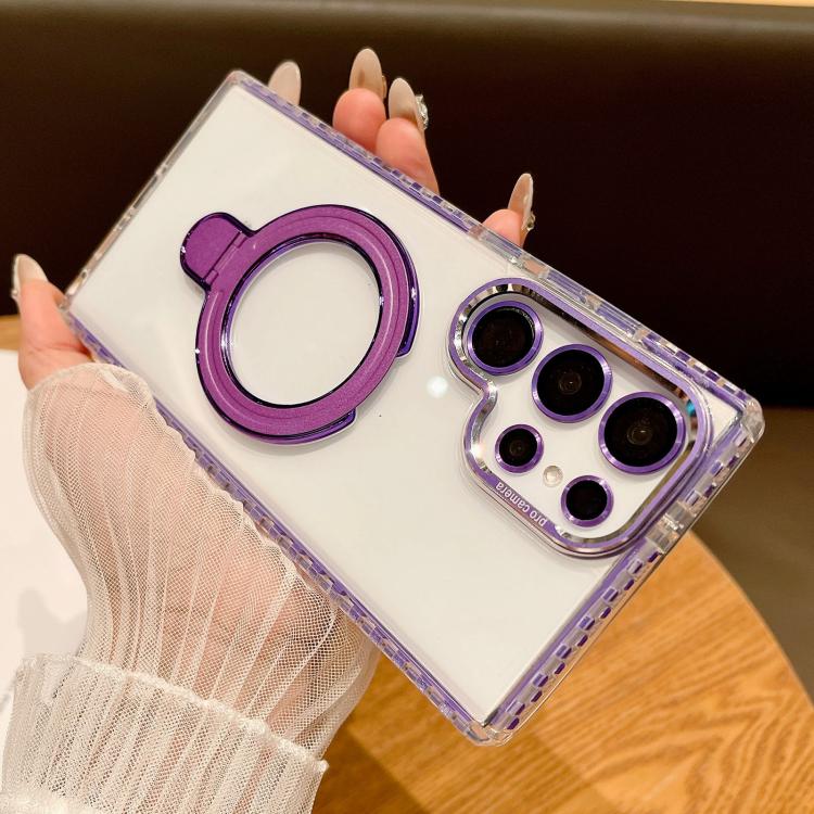 For Samsung Galaxy S25 Ultra 5G Transparent MagSafe Holder Phone Case with Lens Film(Purple) - Galaxy S25 Ultra 5G Cases by PMC Jewellery | Online Shopping South Africa | PMC Jewellery | Buy Now Pay Later Mobicred