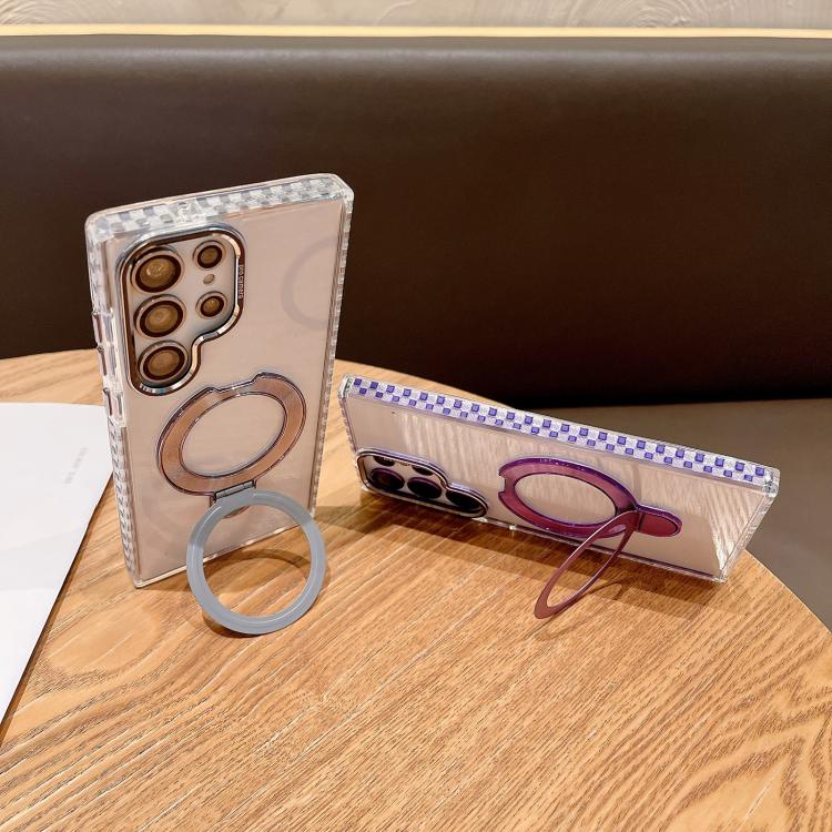 For Samsung Galaxy S25+ 5G Transparent MagSafe Holder Phone Case with Lens Film(Grey) - Galaxy S25+ 5G Cases by PMC Jewellery | Online Shopping South Africa | PMC Jewellery | Buy Now Pay Later Mobicred