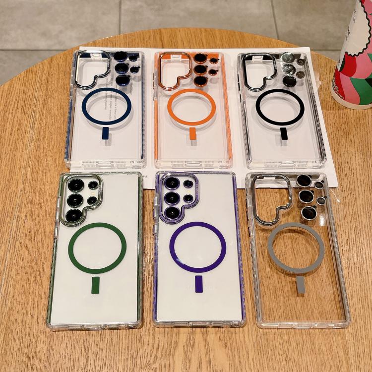 For Samsung Galaxy S25 Ultra 5G Transparent MagSafe Phone Case with Lens Film(Orange) - Galaxy S25 Ultra 5G Cases by PMC Jewellery | Online Shopping South Africa | PMC Jewellery | Buy Now Pay Later Mobicred