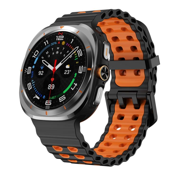 For Samsung Galaxy Watch Ultra 47mm Ocean Two Color Dual-Row Hole Silicone Watch Band(Black Orange) - Watch Bands by PMc TechLife | Online Shopping South Africa | PMc TechLife | Buy Now Pay Later Mobicred