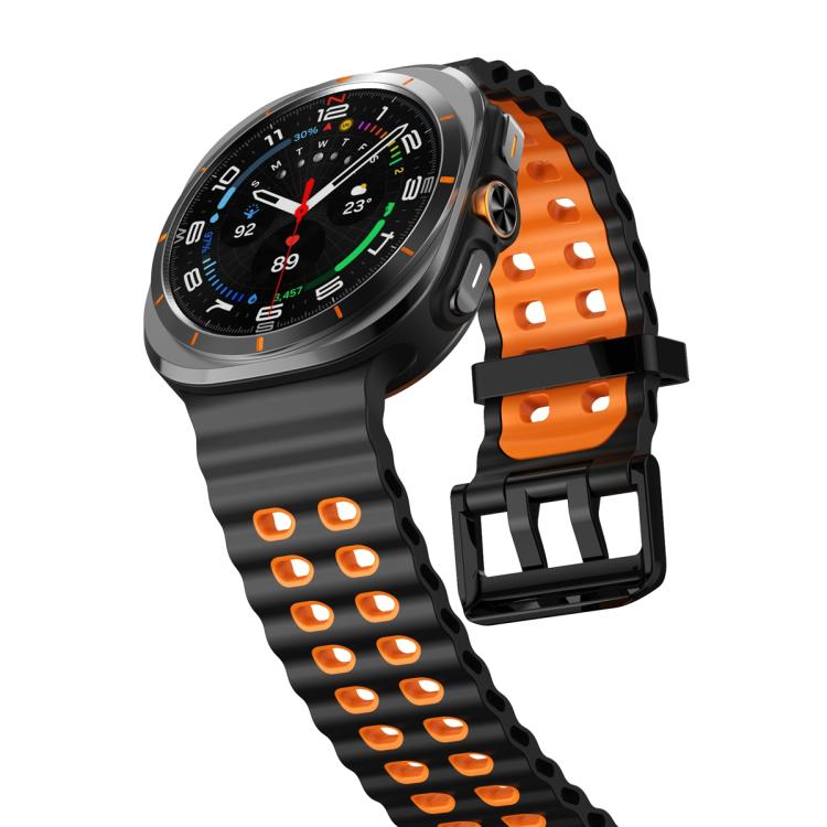 For Samsung Galaxy Watch Ultra 47mm Ocean Two Color Dual-Row Hole Silicone Watch Band(Black Orange) - Watch Bands by PMc TechLife | Online Shopping South Africa | PMc TechLife | Buy Now Pay Later Mobicred