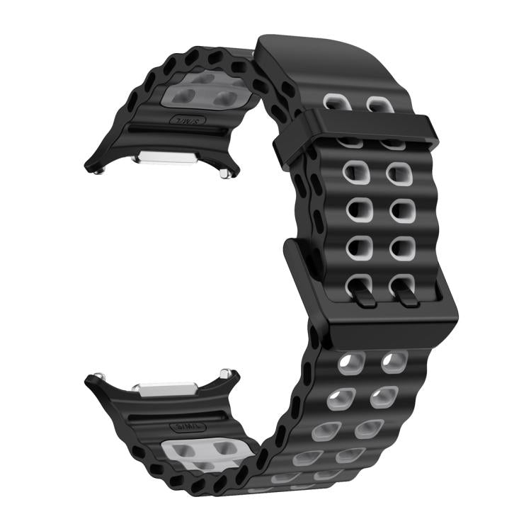 For Samsung Galaxy Watch Ultra 47mm Ocean Two Color Dual-Row Hole Silicone Watch Band(Black Grey) - Watch Bands by PMc TechLife | Online Shopping South Africa | PMc TechLife | Buy Now Pay Later Mobicred