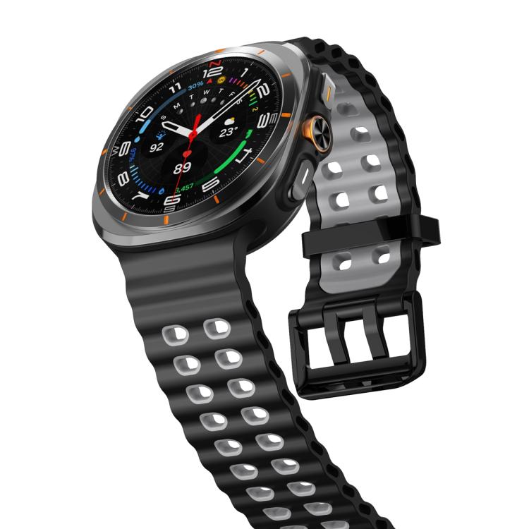 For Samsung Galaxy Watch Ultra 47mm Ocean Two Color Dual-Row Hole Silicone Watch Band(Black Grey) - Watch Bands by PMc TechLife | Online Shopping South Africa | PMc TechLife | Buy Now Pay Later Mobicred