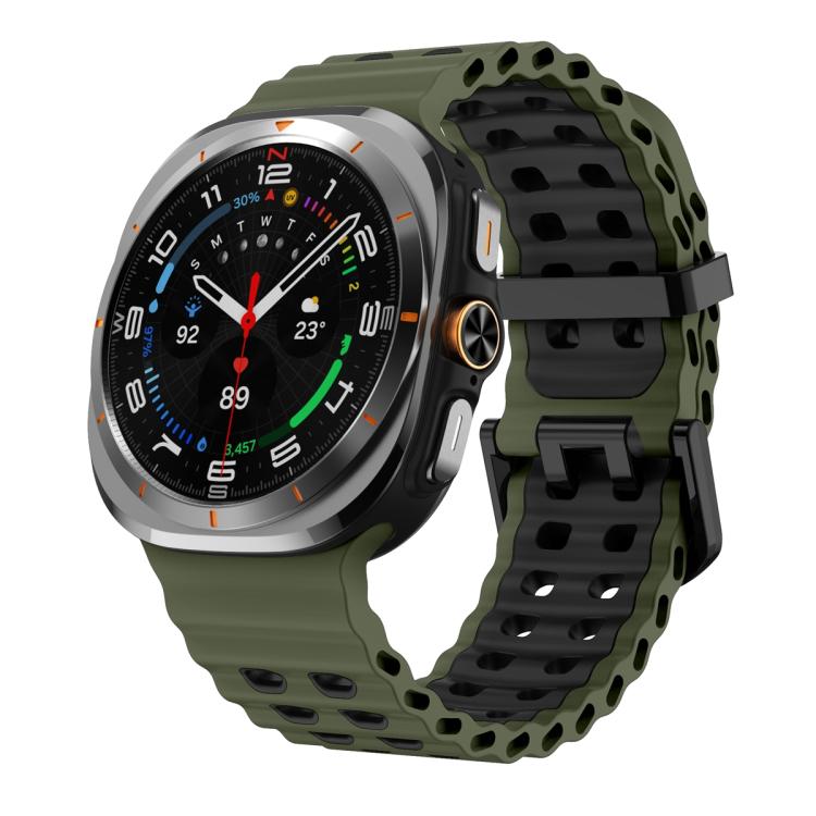 For Samsung Galaxy Watch Ultra 47mm Ocean Two Color Dual-Row Hole Silicone Watch Band(Army Green Black) - Watch Bands by PMc TechLife | Online Shopping South Africa | PMc TechLife | Buy Now Pay Later Mobicred