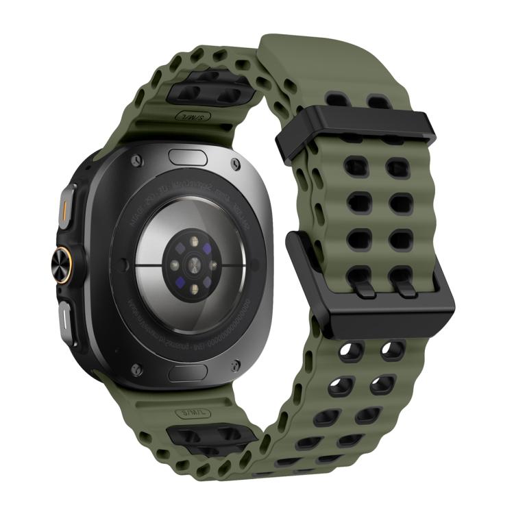 For Samsung Galaxy Watch Ultra 47mm Ocean Two Color Dual-Row Hole Silicone Watch Band(Army Green Black) - Watch Bands by PMc TechLife | Online Shopping South Africa | PMc TechLife | Buy Now Pay Later Mobicred
