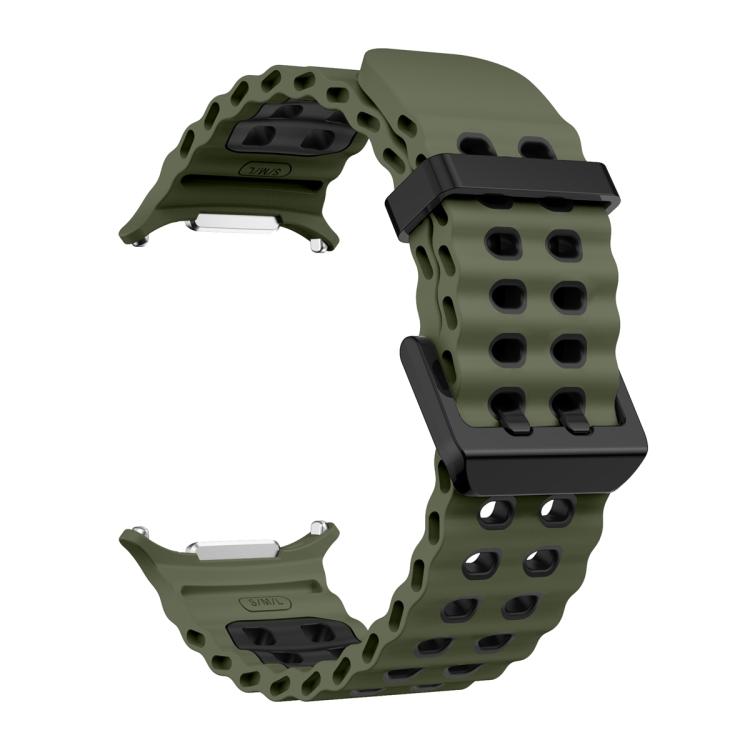 For Samsung Galaxy Watch Ultra 47mm Ocean Two Color Dual-Row Hole Silicone Watch Band(Army Green Black) - Watch Bands by PMc TechLife | Online Shopping South Africa | PMc TechLife | Buy Now Pay Later Mobicred
