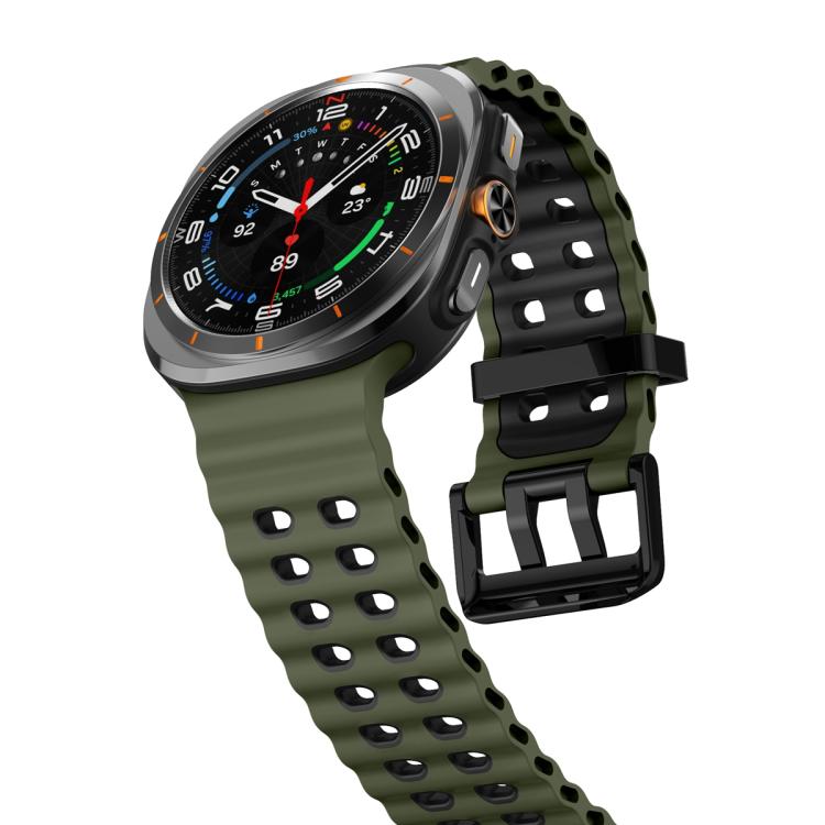 For Samsung Galaxy Watch Ultra 47mm Ocean Two Color Dual-Row Hole Silicone Watch Band(Army Green Black) - Watch Bands by PMc TechLife | Online Shopping South Africa | PMc TechLife | Buy Now Pay Later Mobicred