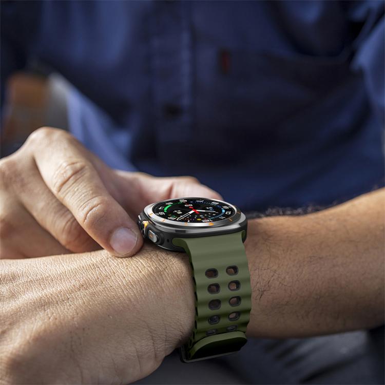 For Samsung Galaxy Watch Ultra 47mm Ocean Two Color Dual-Row Hole Silicone Watch Band(Army Green Black) - Watch Bands by PMc TechLife | Online Shopping South Africa | PMc TechLife | Buy Now Pay Later Mobicred