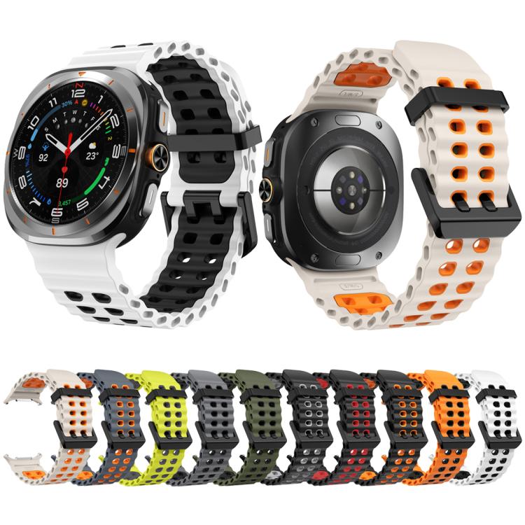 For Samsung Galaxy Watch Ultra 47mm Ocean Two Color Dual-Row Hole Silicone Watch Band(Army Green Black) - Watch Bands by PMc TechLife | Online Shopping South Africa | PMc TechLife | Buy Now Pay Later Mobicred