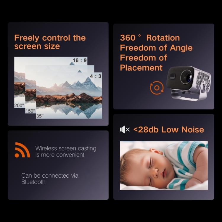 A10 Plus 1280 x 720P 200ANSI Amlogic H713 CPU Android 11.0 Smart Projector, EU Plug(Metal Grey) - LED Projector by PMC TechLife | Online Shopping South Africa | PMC TechLife | Buy Now Pay Later Mobicred