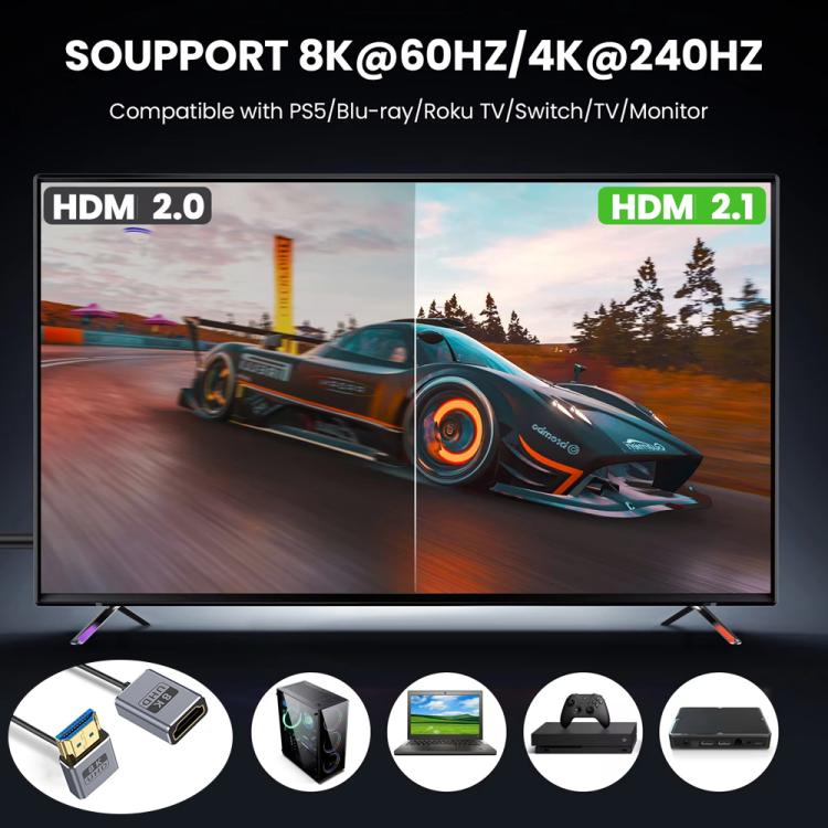 0.7m Coiled Coaxial 8K 48Gbps HDMI 2.1 Cable, Port:Male to Female Down Elbow - Cable by PMC TechLife | Online Shopping South Africa | PMC TechLife | Buy Now Pay Later Mobicred