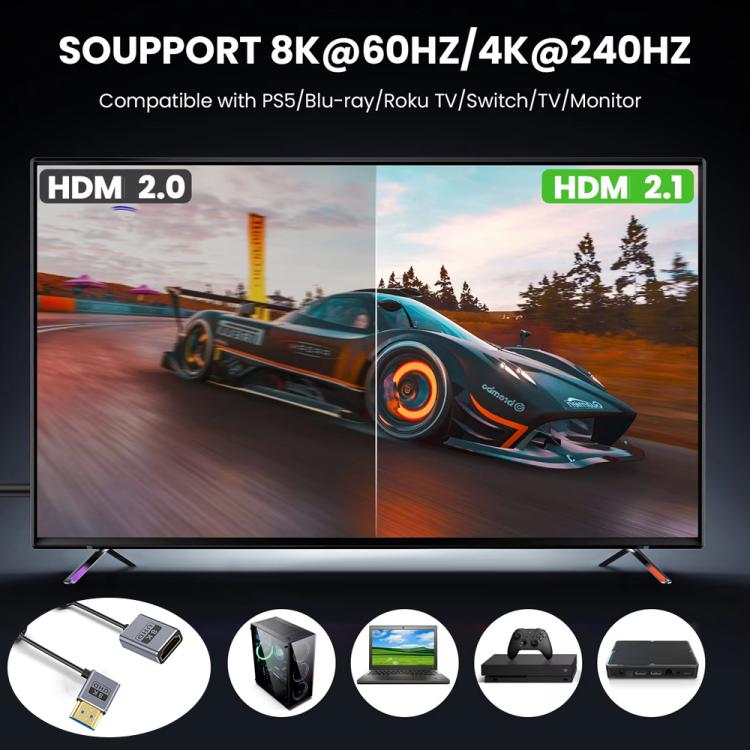 0.7m Coiled Coaxial 8K 48Gbps HDMI 2.1 Cable, Port:Male to Female Right Elbow - Cable by PMC TechLife | Online Shopping South Africa | PMC TechLife | Buy Now Pay Later Mobicred