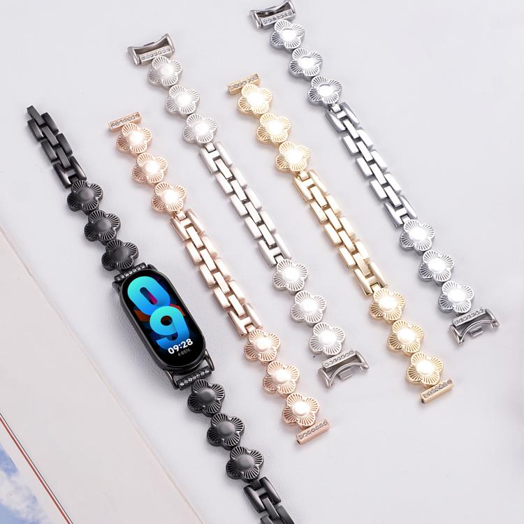 For Xiaomi Smart Band 9 / 8 Four-petaled Flower Diamond Bracelet Metal Watch Band(Silver) - free shipping - PMC TechLife - Order now!