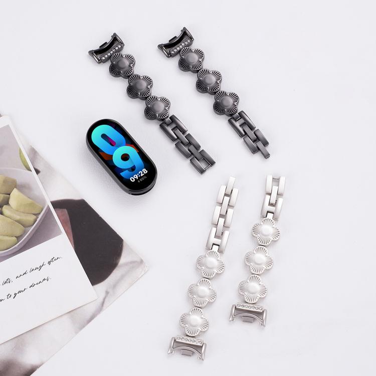 For Xiaomi Smart Band 9 / 8 Four-petaled Flower Diamond Bracelet Metal Watch Band(Silver) - free shipping - PMC TechLife - Order now!