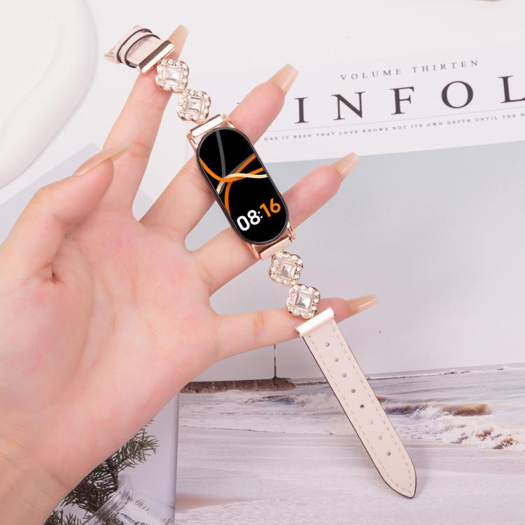 For Xiaomi Smart Band 9 / 8 Metal Diamond Leather Bracelet Watch Band(Rose Gold Pink) - free shipping - PMc TechLife - Order now!