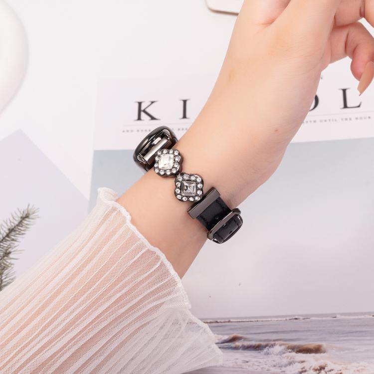 For Xiaomi Smart Band 9 / 8 Metal Diamond Leather Bracelet Watch Band(Black) - Watch Bands by PMc TechLife | Online Shopping South Africa | PMc TechLife | Buy Now Pay Later Mobicred