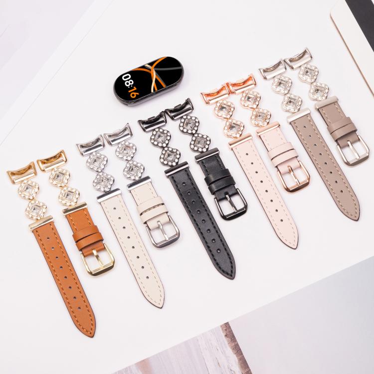 For Xiaomi Smart Band 9 / 8 Metal Diamond Leather Bracelet Watch Band(Starlight Grey) - free shipping - PMc TechLife - Order now!